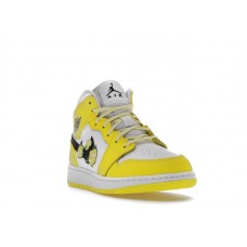 Подростковые Jordan 1 Mid Dynamic Yellow Floral (GS)