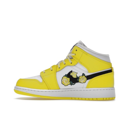 Кроссы Jordan 1 Mid Dynamic Yellow Floral (GS) - подростковая сетка размеров