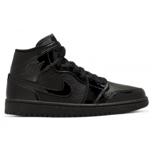 Wmns Air Jordan 1 Mid Patent Triple Black - женская сетка размеров