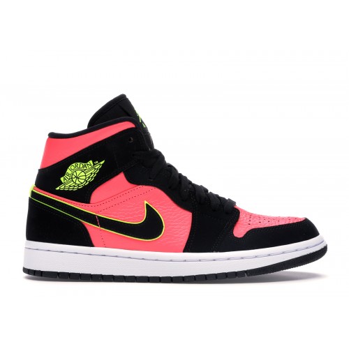 Кроссы Jordan 1 Mid Black Hot Punch (W) - женская сетка размеров