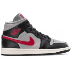 Женские кроссовки Jordan 1 Mid Black College Grey Gym Red (W)