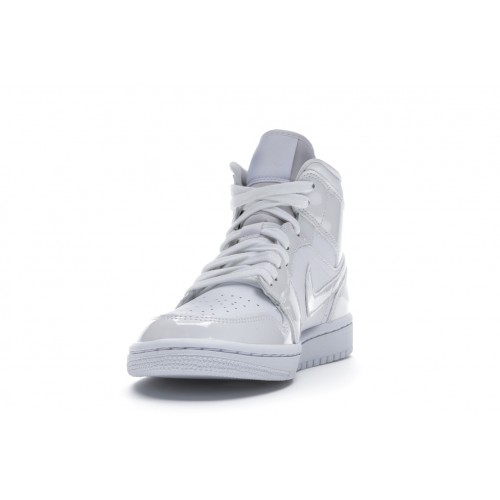 Кроссы Jordan 1 Mid Triple White Patent Swoosh (W) - женская сетка размеров