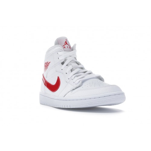 Кроссы Jordan 1 Mid White University Red (W) - женская сетка размеров
