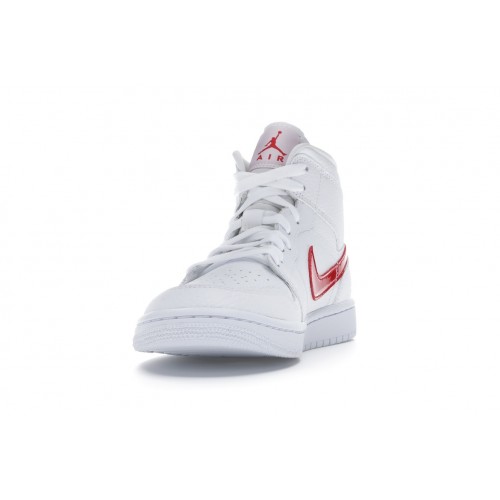 Кроссы Jordan 1 Mid White University Red (W) - женская сетка размеров
