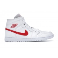 Женские кроссовки Jordan 1 Mid White University Red (W)