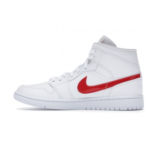 Кроссы Jordan 1 Mid White University Red (W) - женская сетка размеров