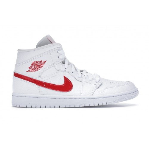 Кроссы Jordan 1 Mid White University Red (W) - женская сетка размеров