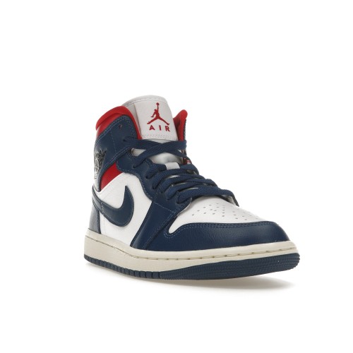Кроссы Jordan 1 Mid French Blue Gym Red (W) - женская сетка размеров