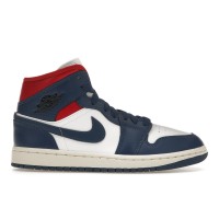 Женские кроссовки Jordan 1 Mid French Blue Gym Red (W)