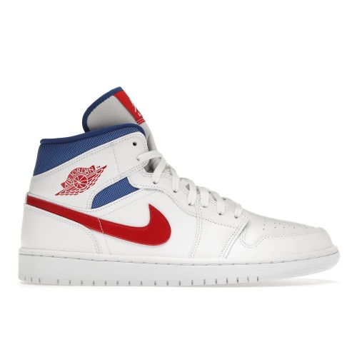 Кроссы Jordan 1 Mid White Red Royal (W) - женская сетка размеров