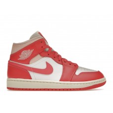 Женские кроссовки Jordan 1 Mid Strawberries and Cream (W)