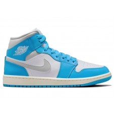 Женские кроссовки Jordan 1 Mid Dark Powder Blue White Sail Neutral Grey (W)
