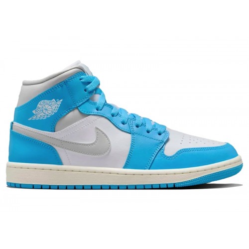 Кроссы Jordan 1 Mid Dark Powder Blue White Sail Neutral Grey (W) - женская сетка размеров