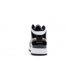 Подростковые Jordan 1 Mid Patent Black White Gold (GS)