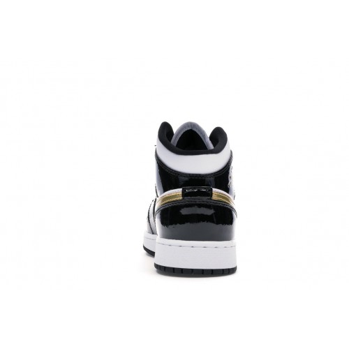 Кроссы Jordan 1 Mid Patent Black White Gold (GS) - подростковая сетка размеров