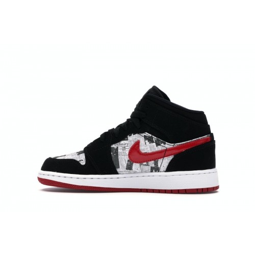 Air Jordan 1 Mid SE GS Newspaper Air Times - подростковая сетка размеров