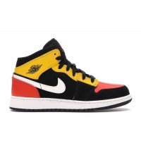 Подростковые Jordan 1 Mid Black Amarillo Team Orange (GS)