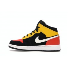 Подростковые Jordan 1 Mid Black Amarillo Team Orange (GS)