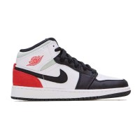 Подростковые Jordan 1 Mid SE White Black Red Spruce (GS)