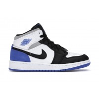 Подростковые кроссовки Jordan 1 Mid SE White Black Royal (GS)