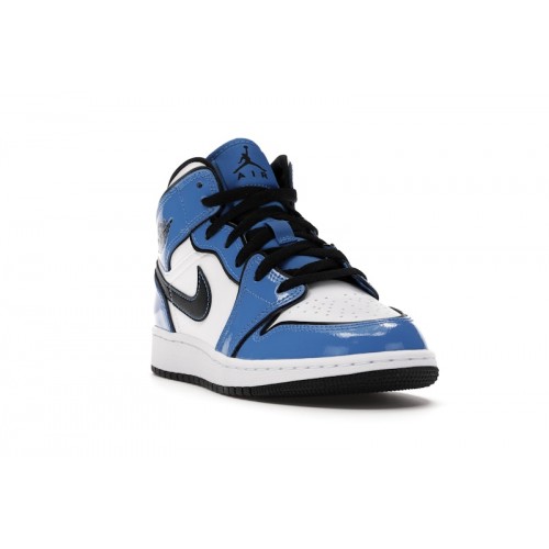 Кроссы Jordan 1 Mid Signal Blue (GS) - подростковая сетка размеров