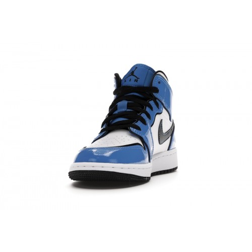 Кроссы Jordan 1 Mid Signal Blue (GS) - подростковая сетка размеров