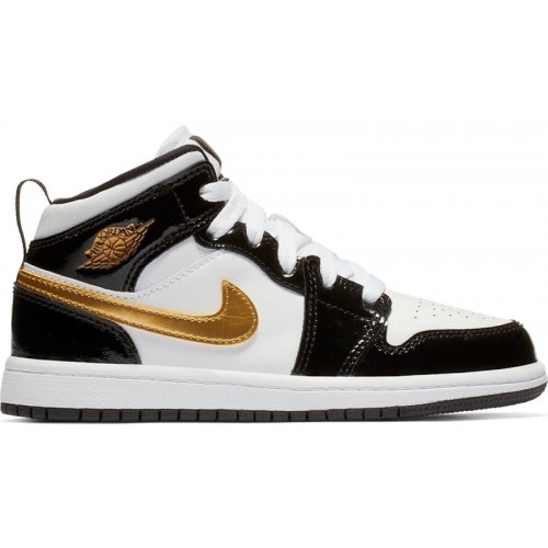 Air Jordan 1 Mid Patent SE PS Black Gold - детская сетка размеров
