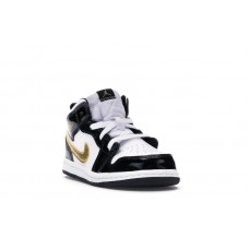 Малышам Jordan 1 Mid Patent Black White Gold (TD)