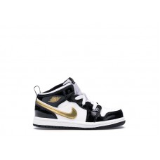Малышам Jordan 1 Mid Patent Black White Gold (TD)