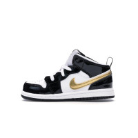 Малышам Jordan 1 Mid Patent Black White Gold (TD)
