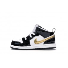 Малышам Jordan 1 Mid Patent Black White Gold (TD)