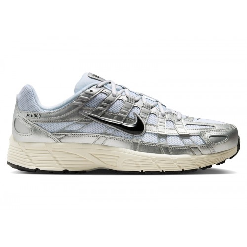 Кроссы Nike P-6000 White Metallic Silver Flat Silver Black - мужская сетка размеров