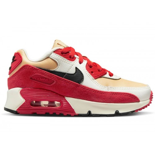 Кроссы Nike Air Max 90 Leather Sesame Red Clay (PS) - детская сетка размеров