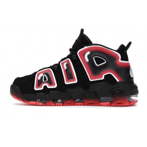 Кроссы Nike Air More Uptempo Black White Laser Crimson - мужская сетка размеров