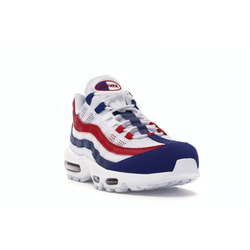 Кроссы Nike Air Max 95 White Deep Royal Blue Gym Red - мужская сетка размеров