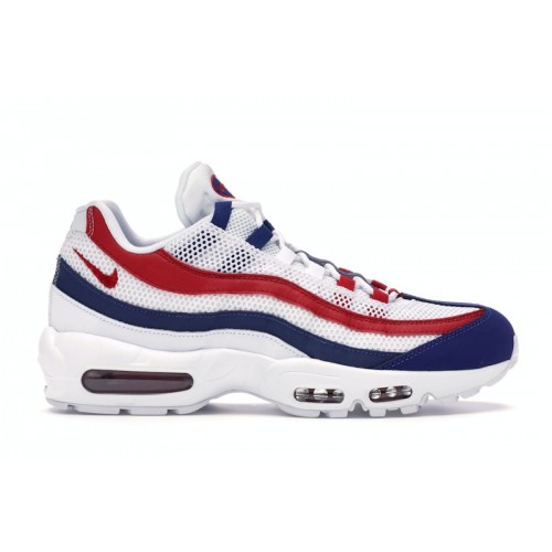 Кроссы Nike Air Max 95 White Deep Royal Blue Gym Red - мужская сетка размеров