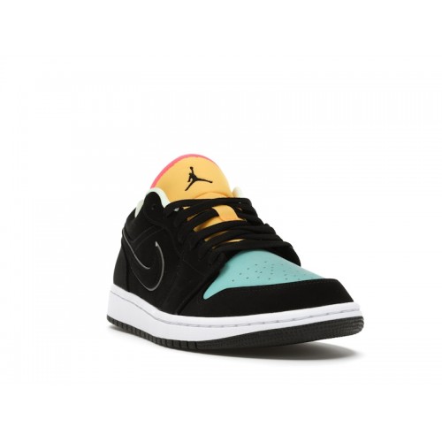 Кроссы Jordan 1 Low Black Aurora Green Laser Orange - мужская сетка размеров