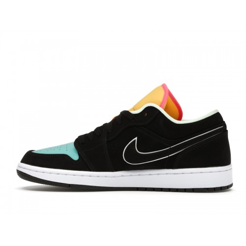 Кроссы Jordan 1 Low Black Aurora Green Laser Orange - мужская сетка размеров