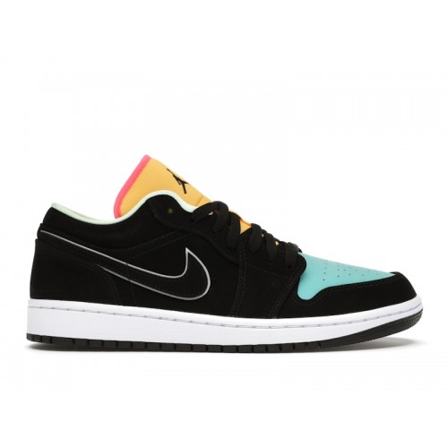 Кроссы Jordan 1 Low Black Aurora Green Laser Orange - мужская сетка размеров