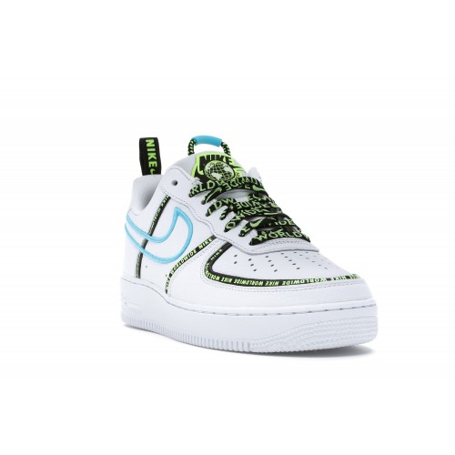 Кроссы Nike Air Force 1 Low Worldwide White Blue Fury Volt - мужская сетка размеров