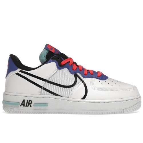 Кроссы Nike Air Force 1 Low React White Astronomy Blue Laser Crimson - мужская сетка размеров