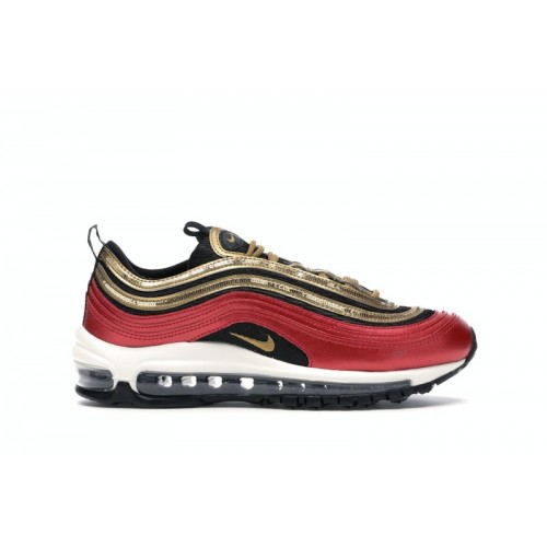 Кроссы Nike Air Max 97 Red Gold Sequin (W) - женская сетка размеров