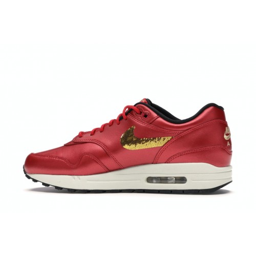 Кроссы Nike Air Max 1 Red Gold Sequin (W) - женская сетка размеров