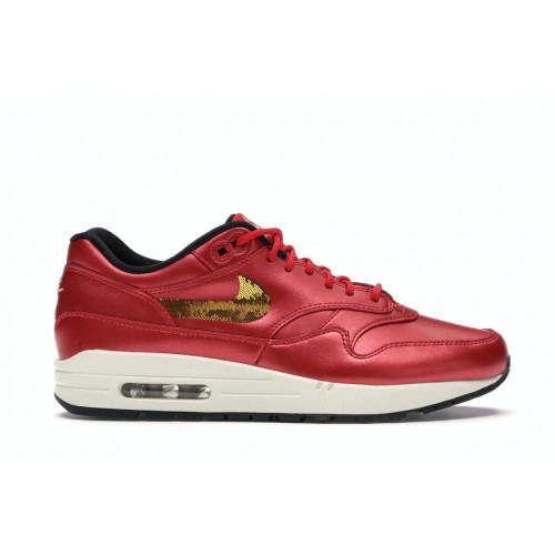 Кроссы Nike Air Max 1 Red Gold Sequin (W) - женская сетка размеров