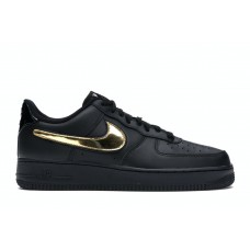 Кроссовки Nike Air Force 1 Black Metallic Gold Removable Swoosh Pack