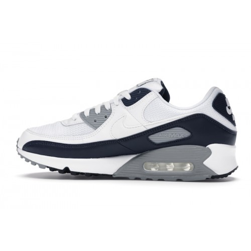 Кроссы Nike Air Max 90 White Grey Obsidian - мужская сетка размеров