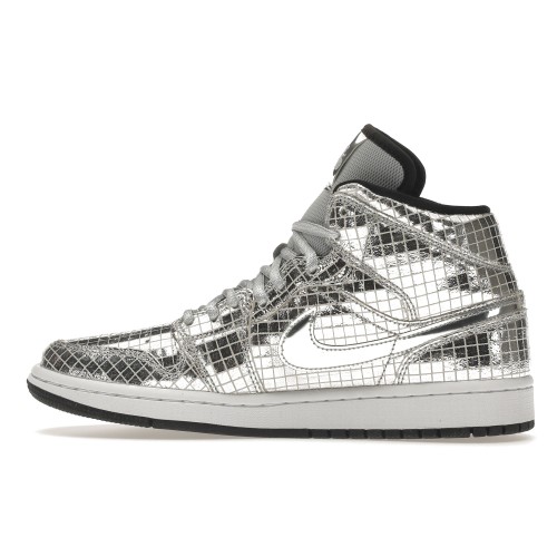 Кроссы Jordan 1 Mid SE Disco Metallic Silver (W) - женская сетка размеров