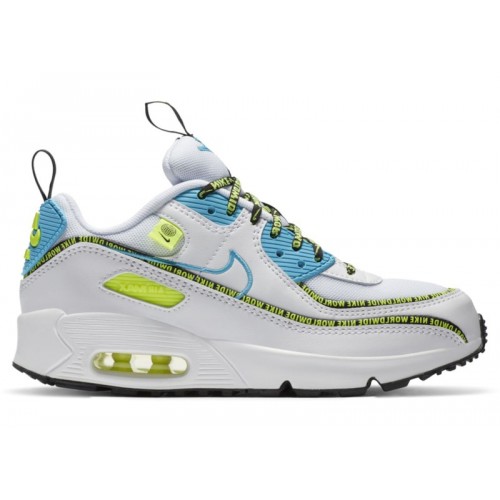 Кроссы Nike Air Max 90 SE Worldwide Pack Blue Fury Volt (GS) - подростковая сетка размеров
