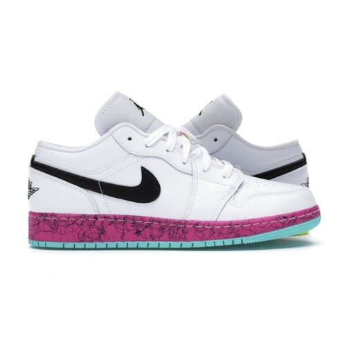 Кроссы Jordan 1 Low Multi-Color Midsoles White (GS) - подростковая сетка размеров