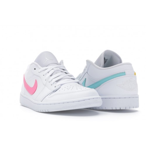 Кроссы Jordan 1 Low White Multi-Color Swoosh - мужская сетка размеров